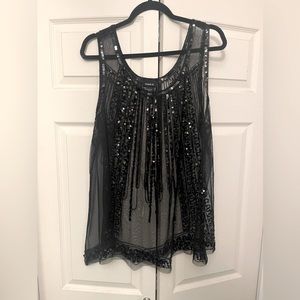 Torrid Plus Size 2X Black Sequin Mesh Sheer Tank